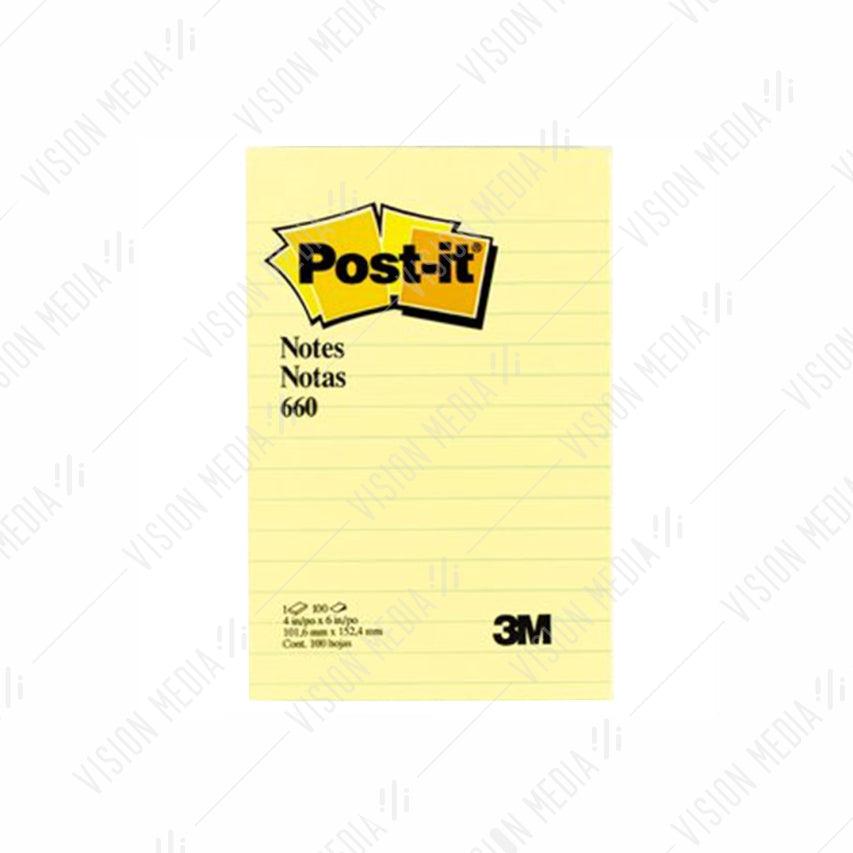 3M POST-IT NOTES 660 LINED YELLOW 4" X 6" (100PCS)