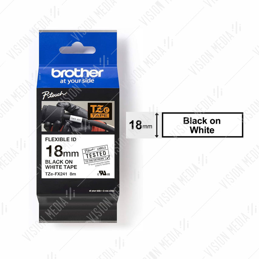 BROTHER BLACK ON WHITE TZE TAPE 18MM (TZE-FX241)