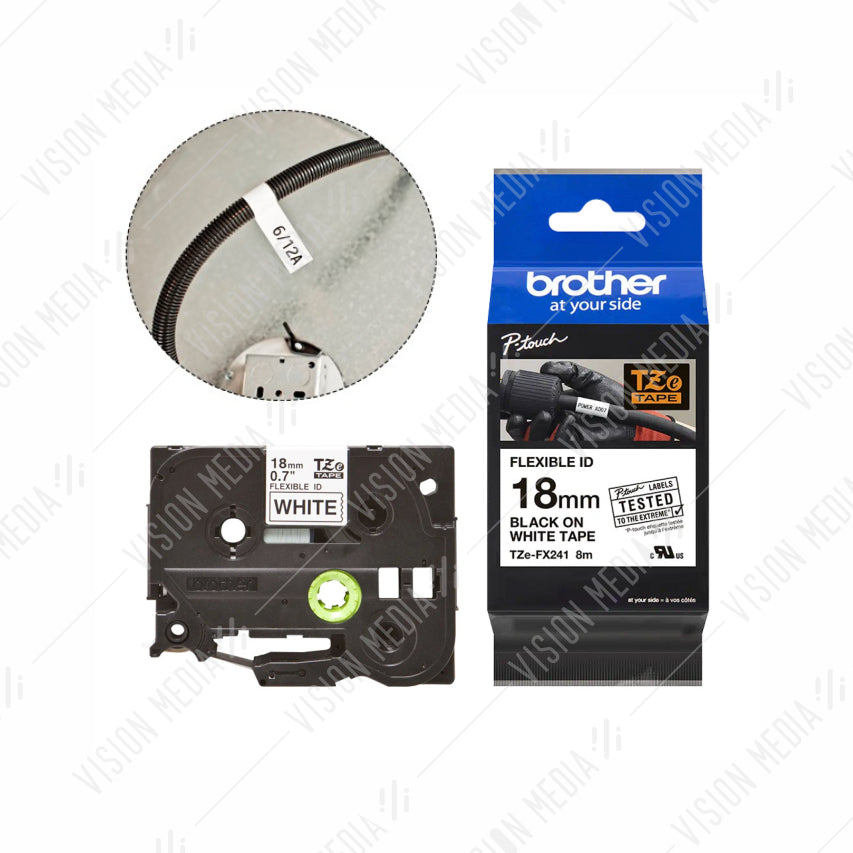 BROTHER BLACK ON WHITE TZE TAPE 18MM (TZE-FX241)