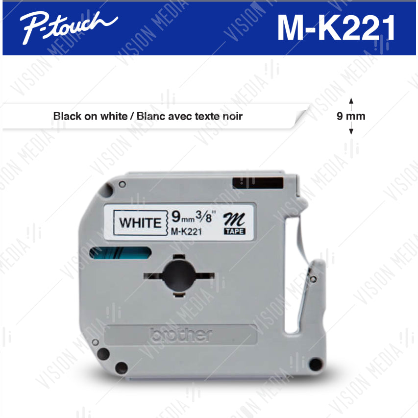 BROTHER BLACK ON WHITE M-SERIES TAPE 9MM (M-K221)