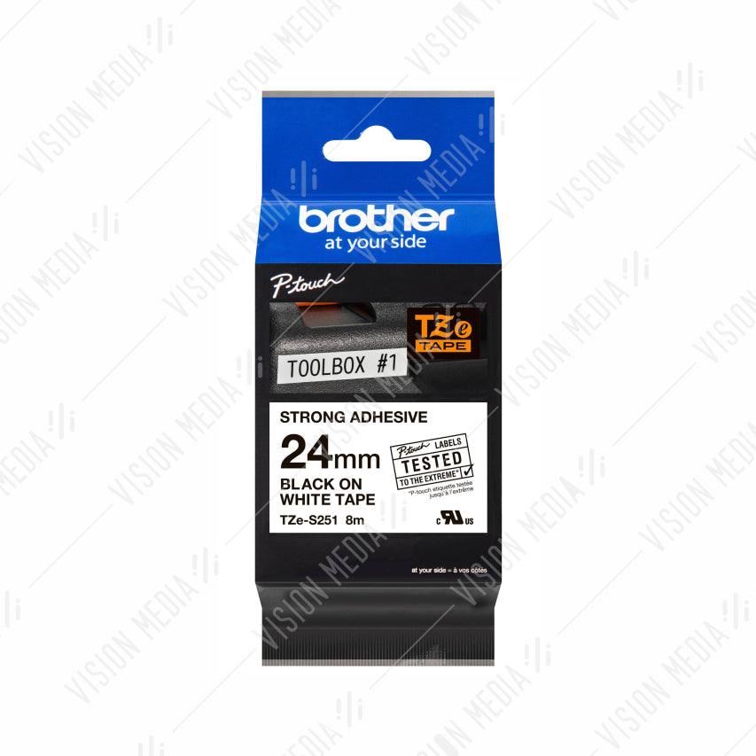 BROTHER BLACK ON WHITE TZE TAPE 24MM (TZE-S251) (STRONG AD)