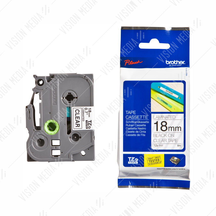 BROTHER BLACK ON CLEAR TZE TAPE 18MM (TZE-141)