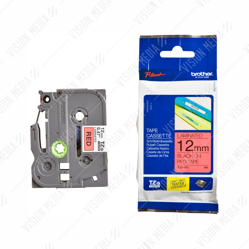 BROTHER BLACK ON RED TZE TAPE 12MM (TZE-431)