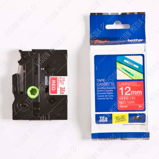 BROTHER WHITE ON RED TZE TAPE 12MM (TZE-435)