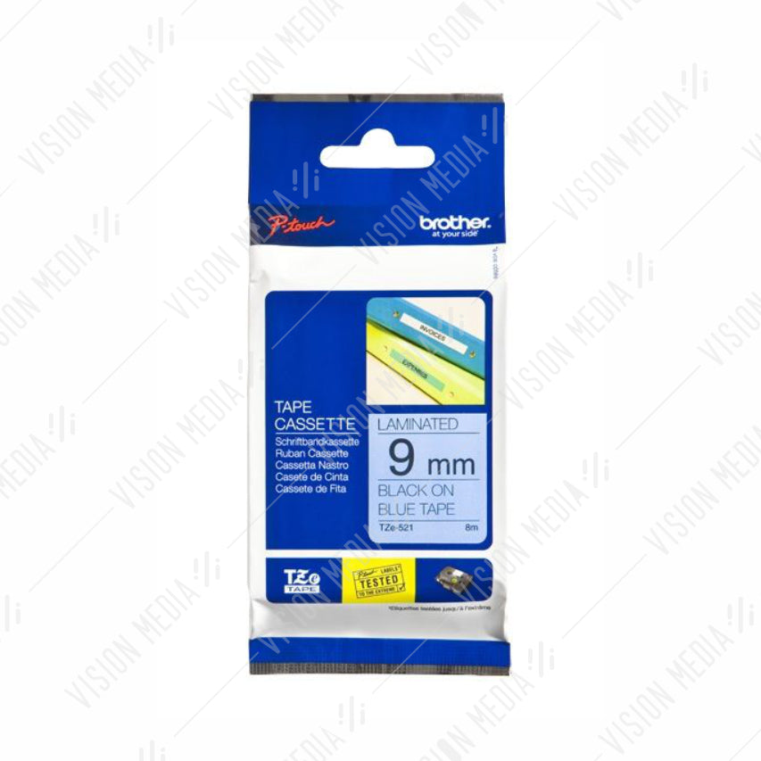 BROTHER BLACK ON BLUE TZE TAPE 9MM (TZE-521)