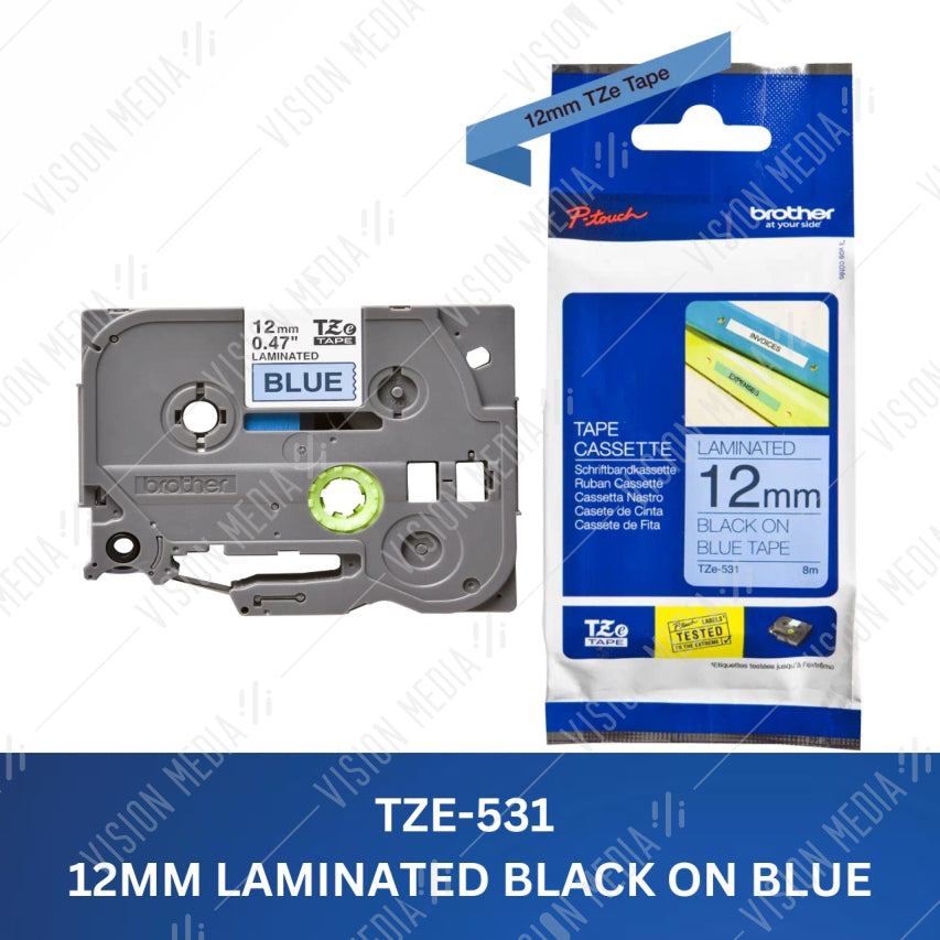 BROTHER BLACK ON BLUE TZE TAPE 12MM (TZE-531)
