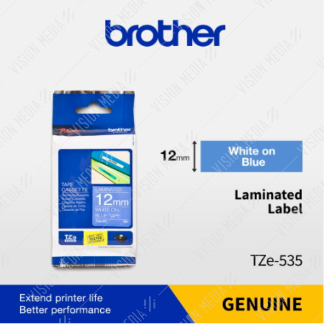 BROTHER WHITE ON BLUE TZE TAPE 12MM (TZE-535)