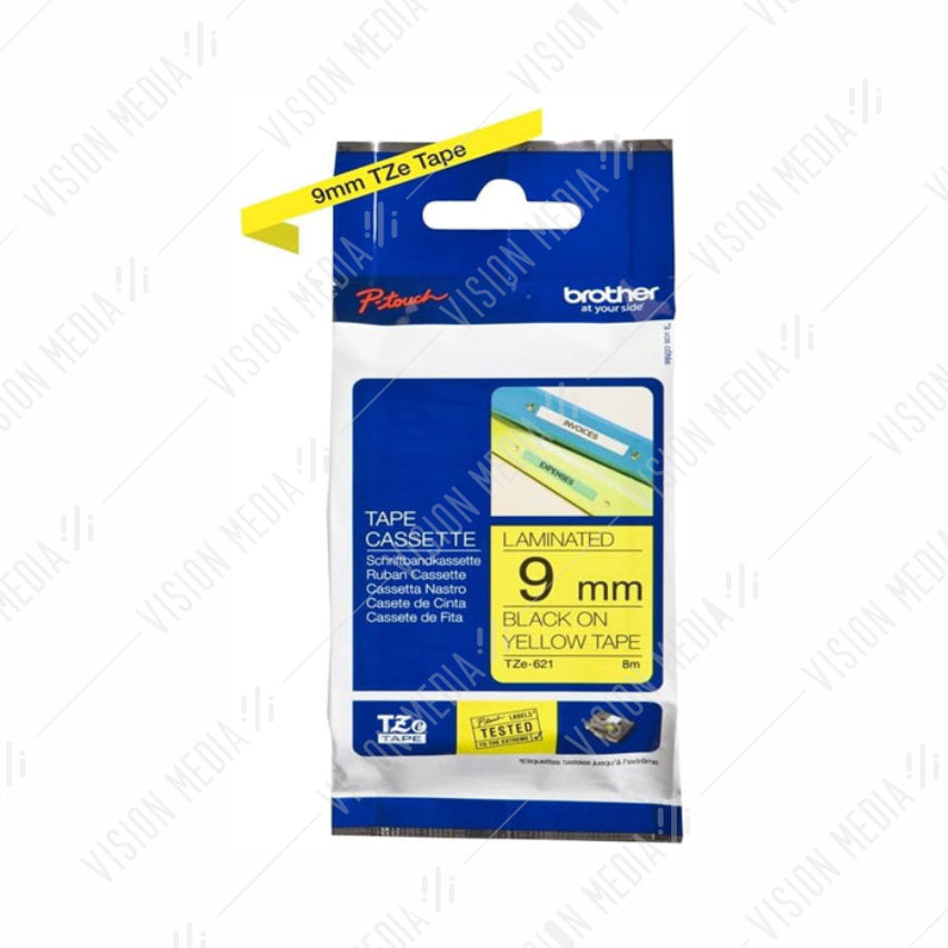 BROTHER BLACK ON YELLOW TZE TAPE 9MM (TZE-621)