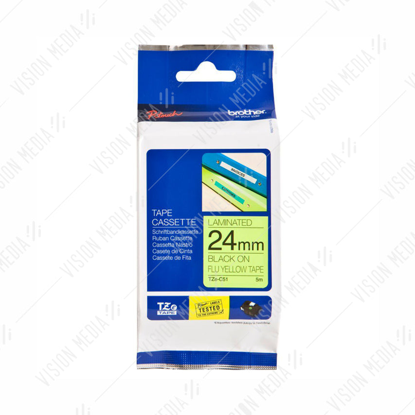 BROTHER BLACK ON FLUORESCENT YELLOW TZE TAPE 24MM (TZE-C51)