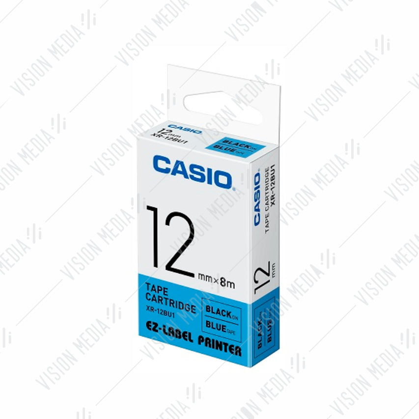 CASIO EZ-LABEL 12MM BLACK ON BLUE (XR-12BU1) Vision Media Supplies