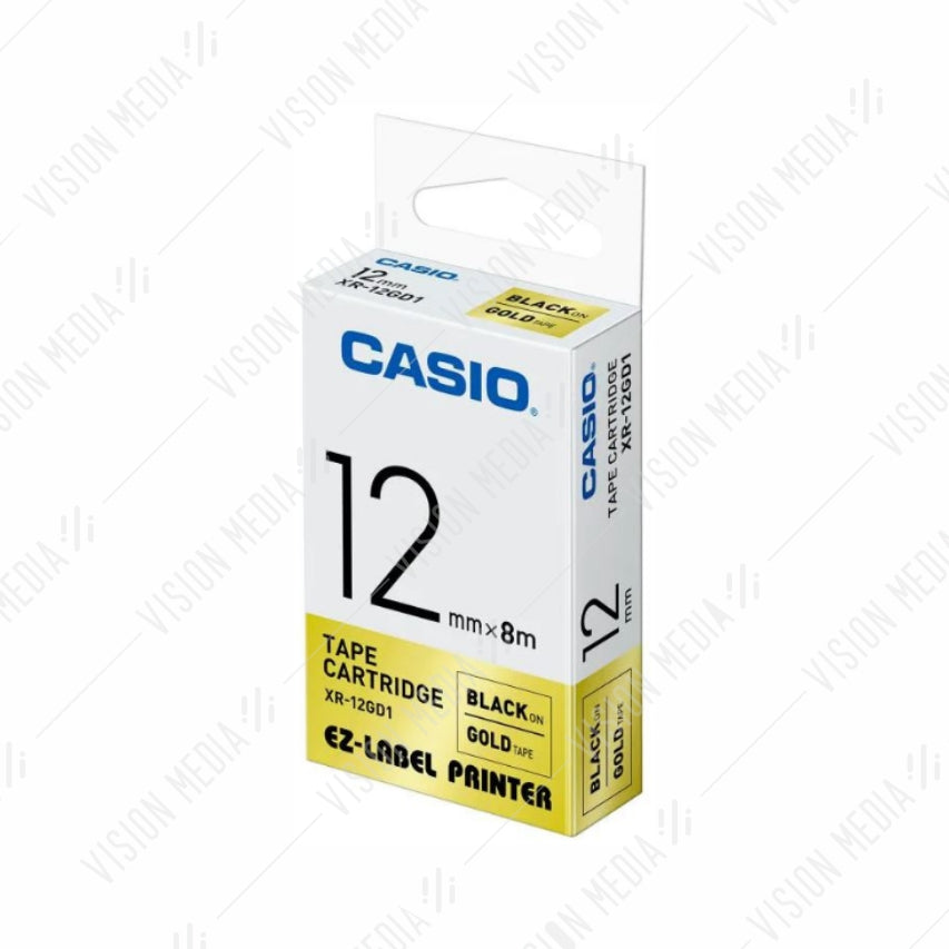 CASIO EZ-LABEL 12MM BLACK ON GOLD (XR-12GD1)
