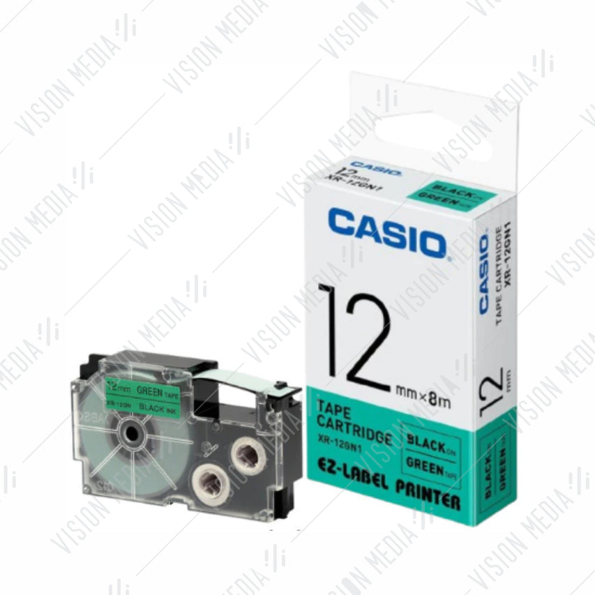 CASIO EZ-LABEL 12MM BLACK ON GREEN (XR-12GN1)