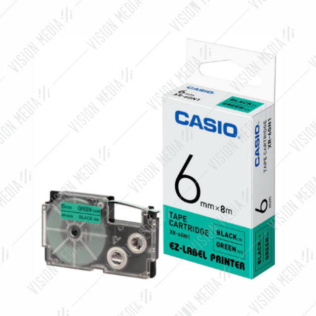 CASIO EZ-LABEL 6MM BLACK ON GREEN (XR-6GN1)