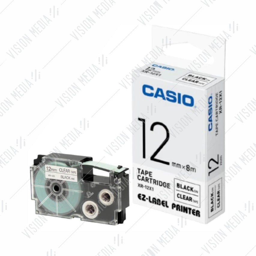 CASIO EZ-LABEL 12MM BLACK ON CLEAR (XR-12X1)