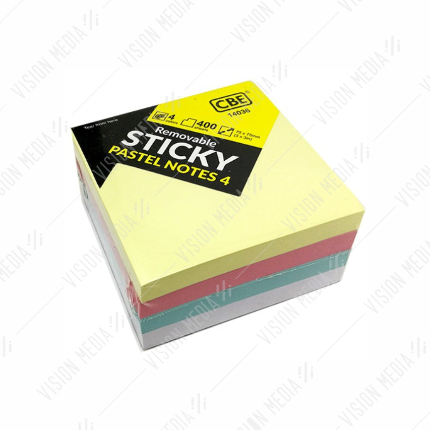 CBE PASTEL 4 COLOURS STICK ON NOTES 75MM X 75MM (14036)