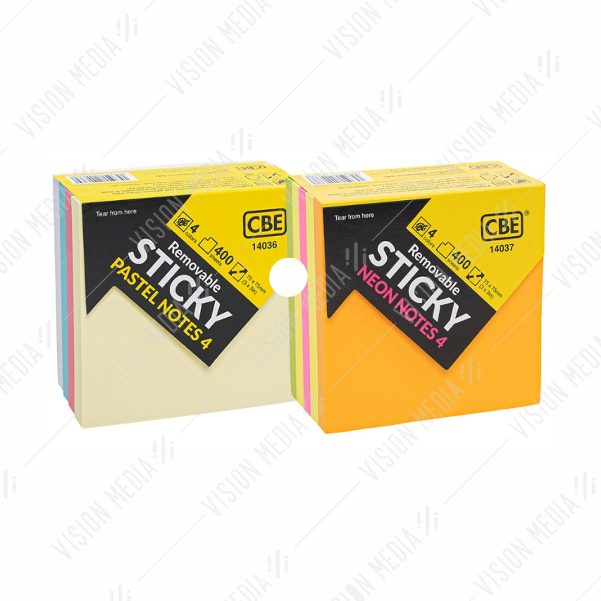 CBE PASTEL 4 COLOURS STICK ON NOTES 75MM X 75MM (14036)