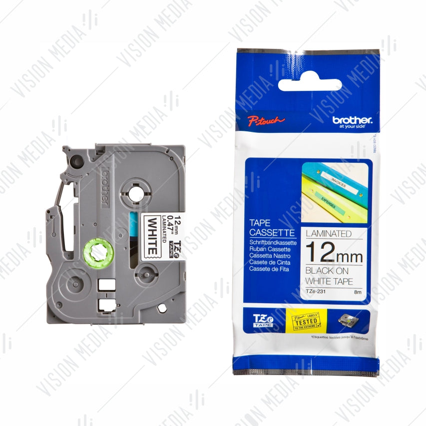 BROTHER BLACK ON WHITE TZE TAPE 12MM (TZE-231)