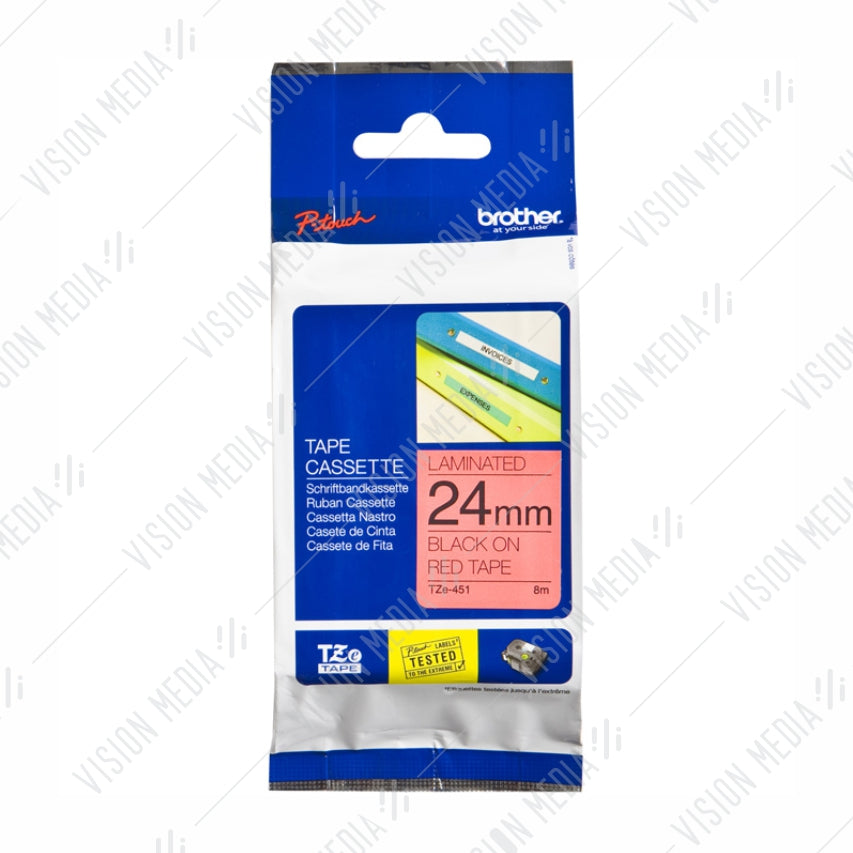 BROTHER BLACK ON RED TZE TAPE 24MM (TZE-451)