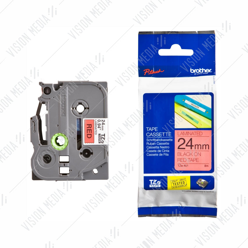 BROTHER BLACK ON RED TZE TAPE 24MM (TZE-451)