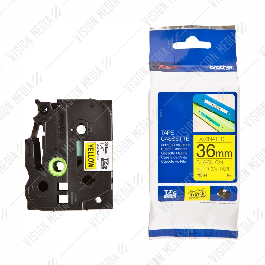 BROTHER BLACK ON YELLOW TZE TAPE 36MM (TZE-661)