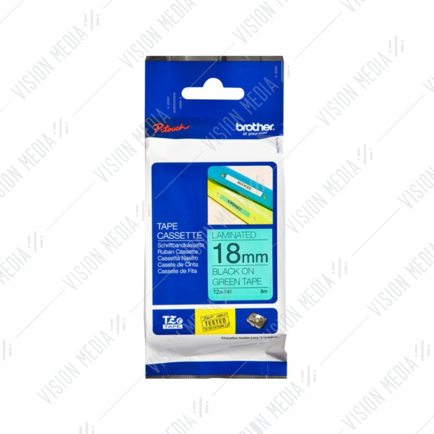 BROTHER BLACK ON GREEN TZE TAPE 18MM (TZE-741)