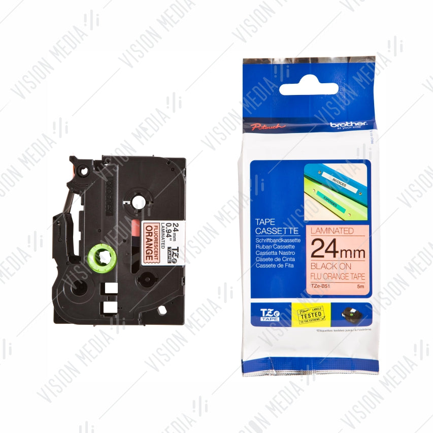 BROTHER BLACK ON FLUORESCENT ORANGE TZE TAPE 24MM (TZE-B51)