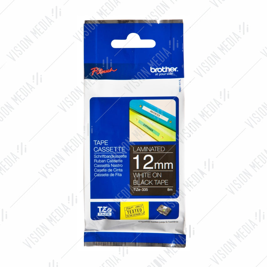 BROTHER WHITE ON BLACK TZE TAPE 12MM (TZE-335)