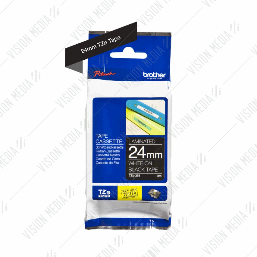 BROTHER WHITE ON BLACK TZE TAPE 24MM (TZE-355)
