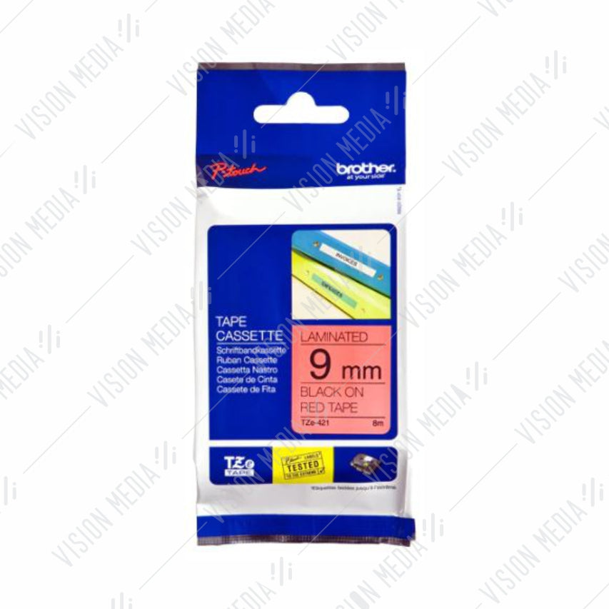 BROTHER BLACK ON RED TZE TAPE 9MM (TZE-421)