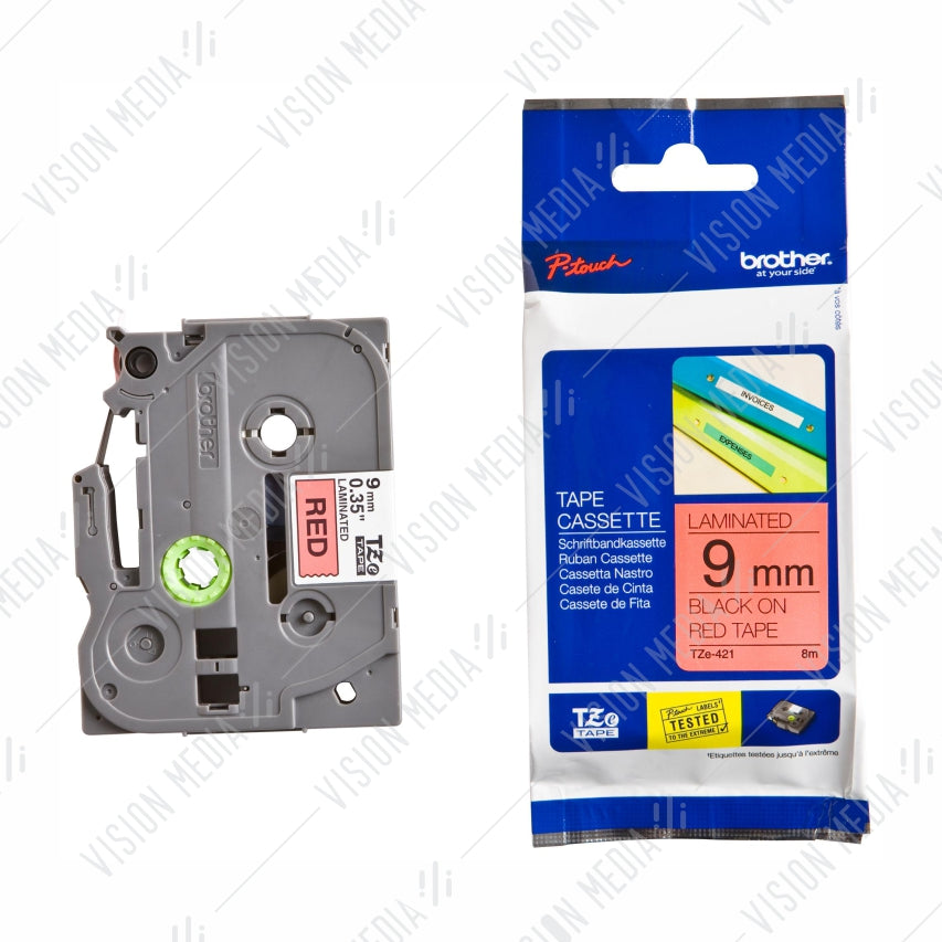 BROTHER BLACK ON RED TZE TAPE 9MM (TZE-421)