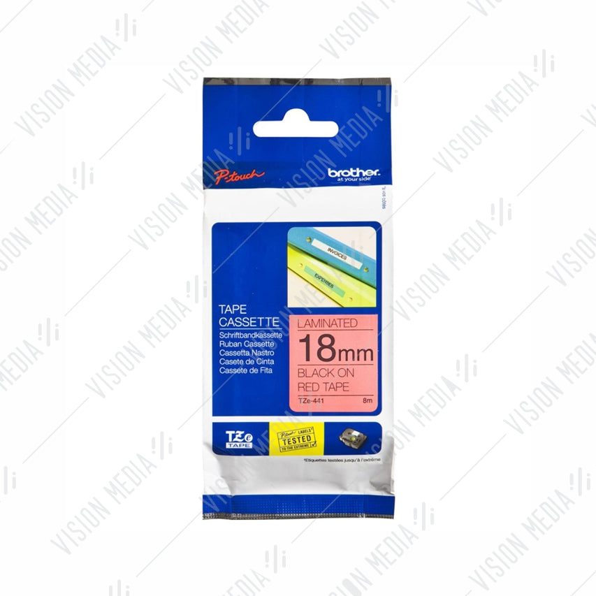 BROTHER BLACK ON RED TZE TAPE 18MM (TZE-441)