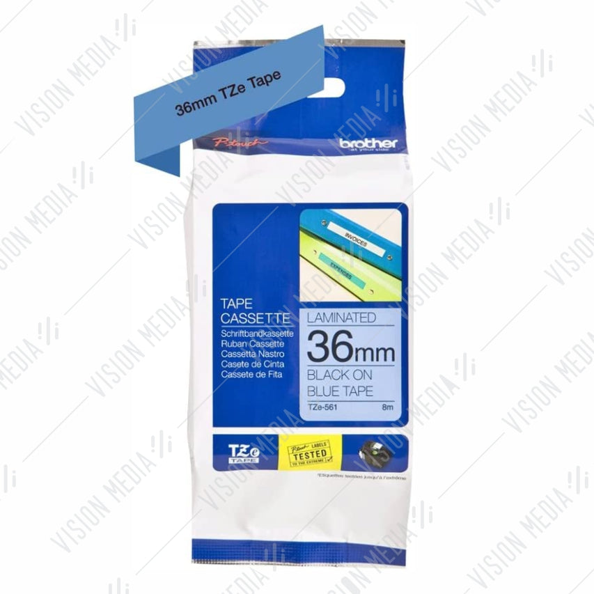 BROTHER BLACK ON BLUE TZE TAPE 36MM (TZE-561)