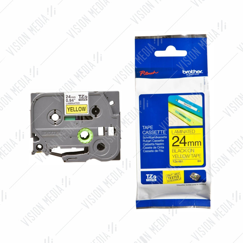 BROTHER BLACK ON YELLOW TZE TAPE 24MM (TZE-651)