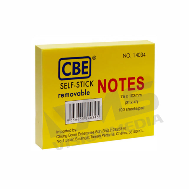 CBE SELF-STICK NOTES (3" X 4") (100 SHEETS / PAD) (14034)