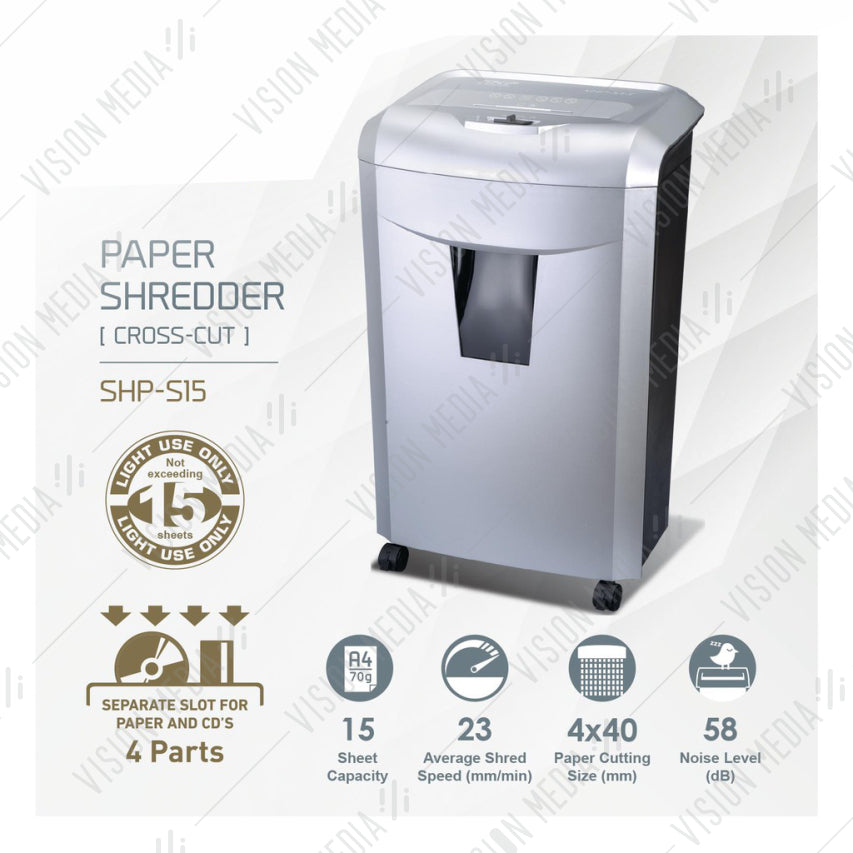 MKP CROSS CUT PAPER SHREDDER (SHP-S15)