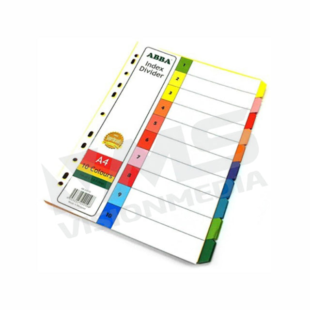 INDEX DIVIDER (PAPER) A4 10 COLOURS, 5 SETS/PACK (907-10)
