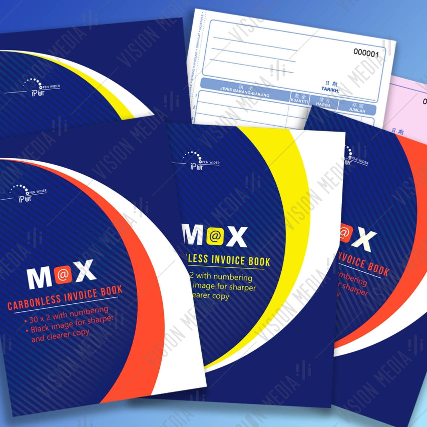 M@X CARBONLESS INVOICE BOOK, 5"X8", NUMBER, 2PLY (30 PAGES)