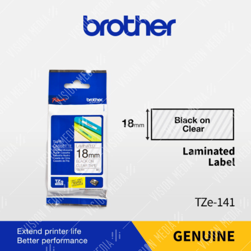 BROTHER BLACK ON CLEAR TZE TAPE 18MM (TZE-141)