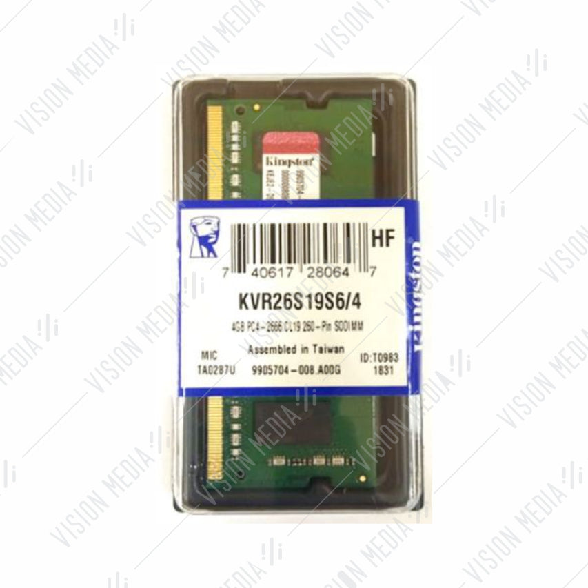 KINGSTON 4GB DDR4 2666MHZ CL19 SODIMM (KVR26S19S6/4)