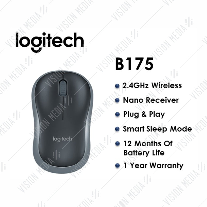 LOGITECH WIRELESS MOUSE B175 BLACK (910-002635) | Vision Media Supplies