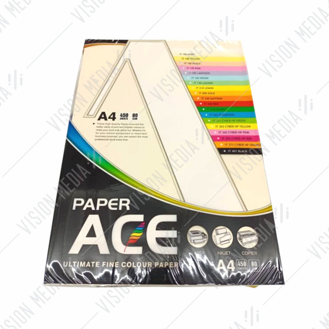 UNI ACE 80GSM A4 SIZE COLOUR PAPER (450 SHEETS)