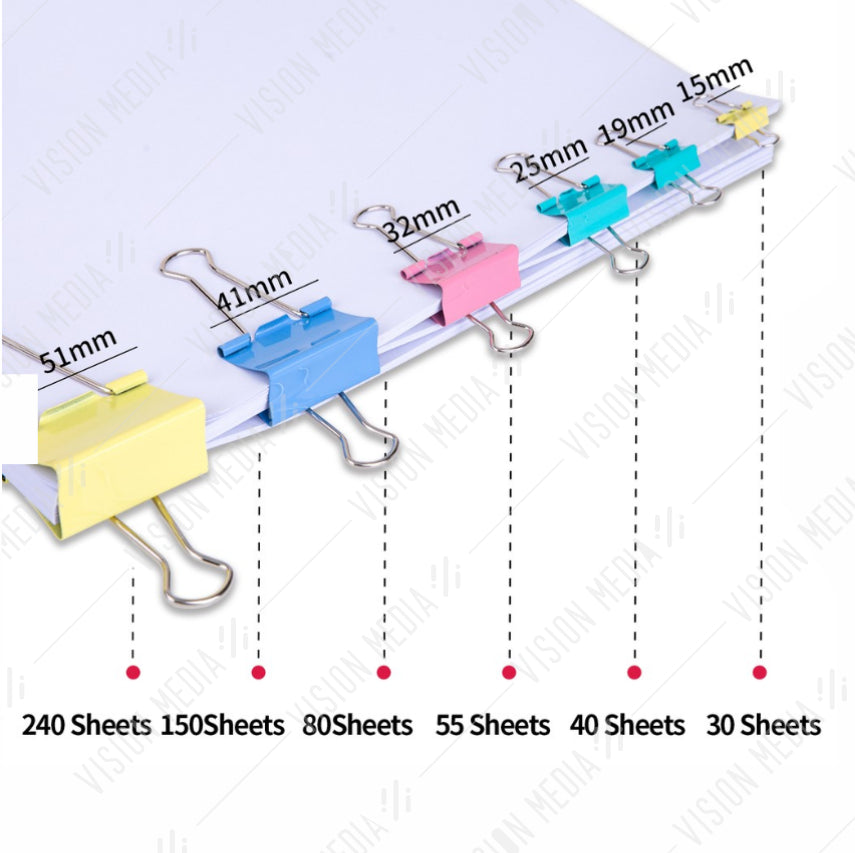 BINDER (DOUBLE SIDED) CLIP 3/4"(19MM) MIX COLOUR (12 PCS/BOX)