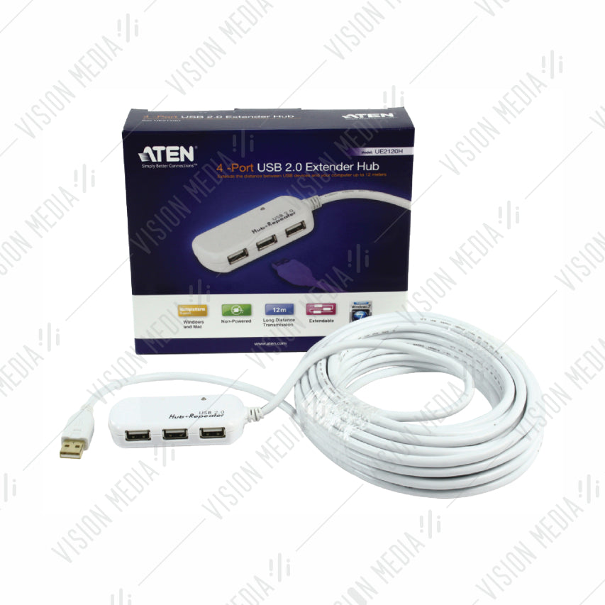 ATEN 4 PORT USB 2.0 HUB WITH 12M EXTENDER CABLE (UE2120H)