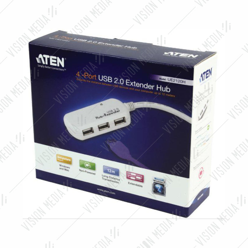 ATEN 4 PORT USB 2.0 HUB WITH 12M EXTENDER CABLE (UE2120H)