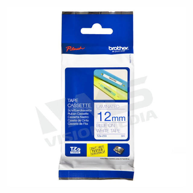 BROTHER BLUE ON WHITE TZE TAPE 12MM (TZE-233)