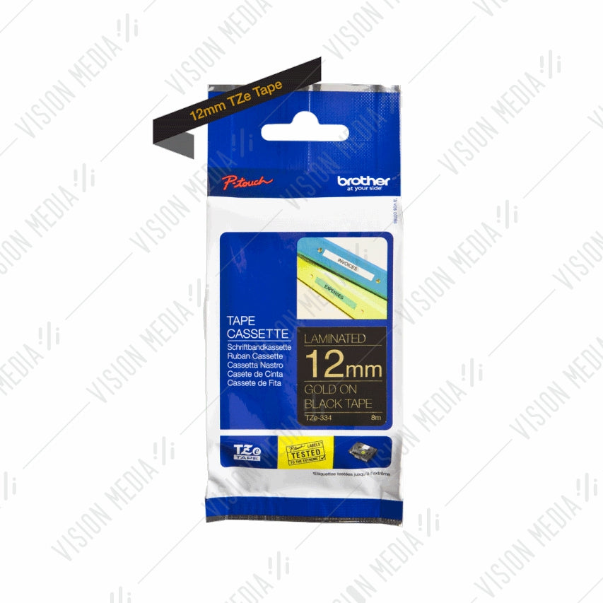 BROTHER GOLD ON BLACK TZE TAPE 12MM (TZE-334)