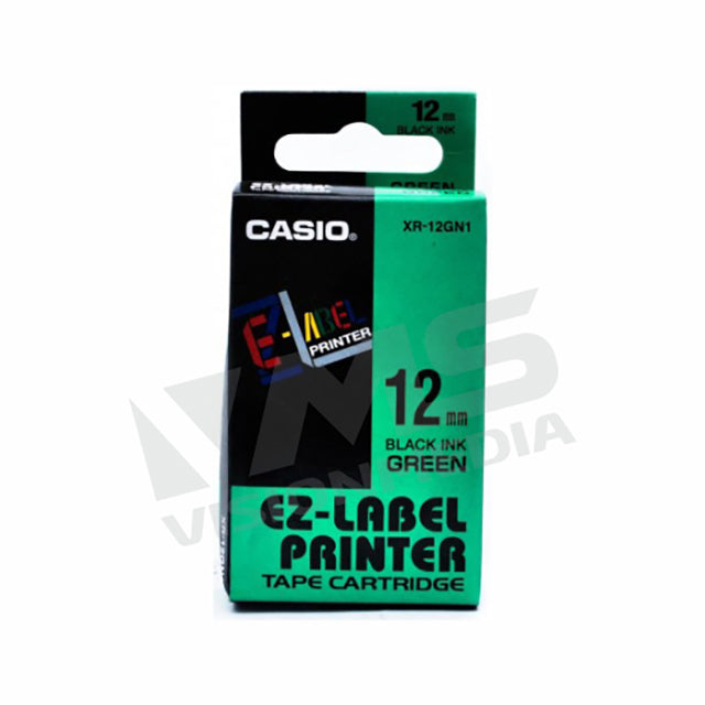 CASIO EZ-LABEL 12MM BLACK ON GREEN (XR-12GN1)