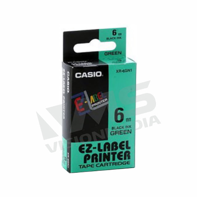 CASIO EZ-LABEL 6MM BLACK ON GREEN (XR-6GN1)