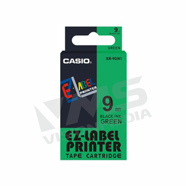 CASIO EZ-LABEL 9MM BLACK ON GREEN (XR-9GN1)