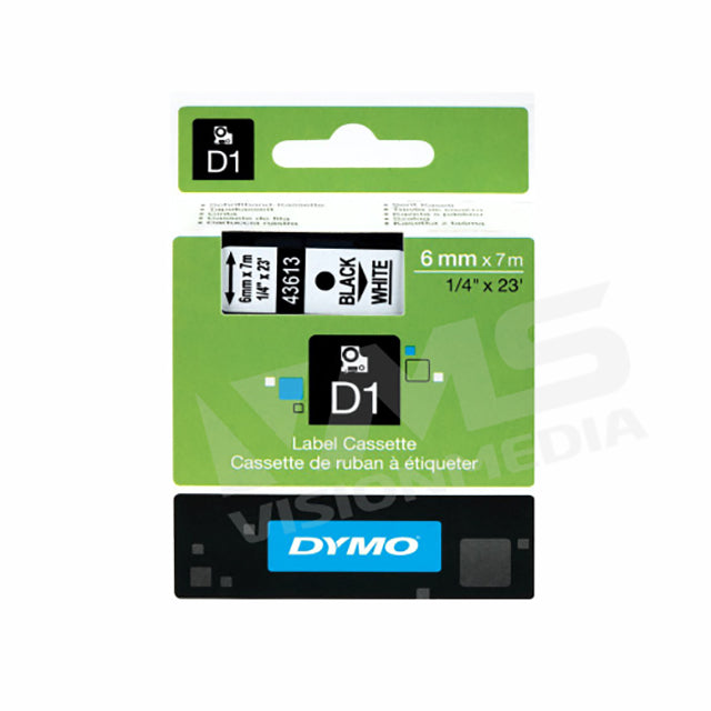 DYMO D1 TAPE 6MM X 7M BLACK ON WHITE (S0720780)